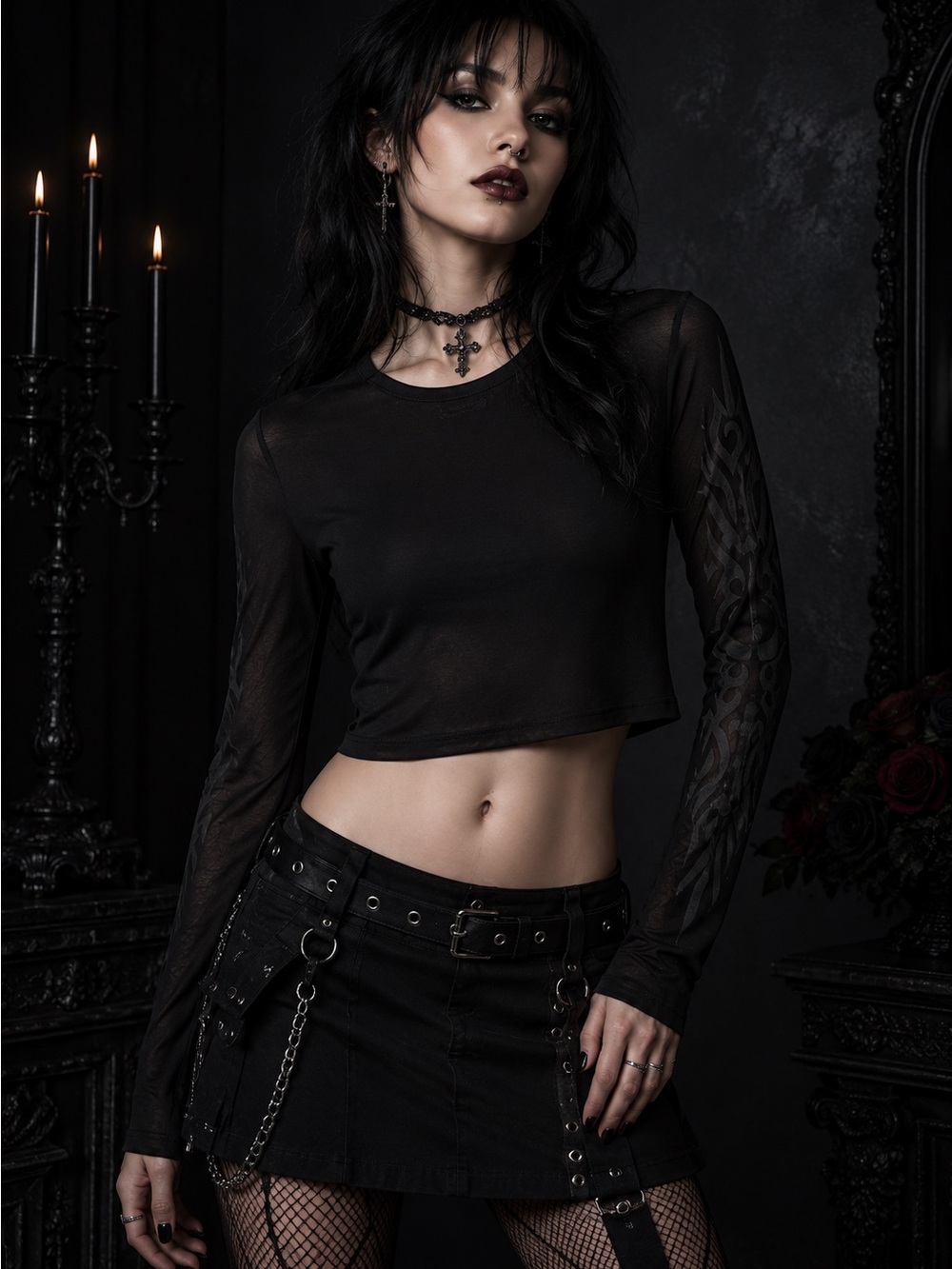 Killstar Black Sheer Long-Sleeve Crop Top